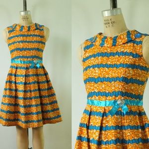 vintage 1960s party dress | orange + blue dress
